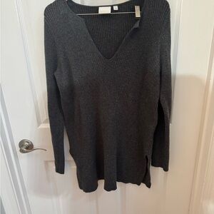 Anthropologie Charcoal Ribbed Tunic Sweater